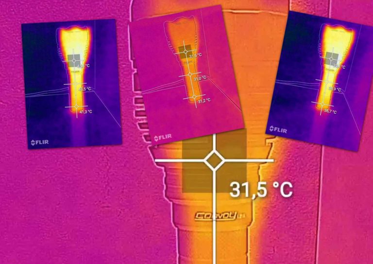 Nagrzewanie się latarki Convoy L21A XHP50.2 3V, sterownik 6A 🎥