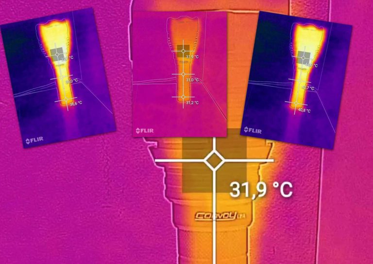 Nagrzewanie się latarki Convoy M21C-U XHP70.2, sterownik 5A 🎥