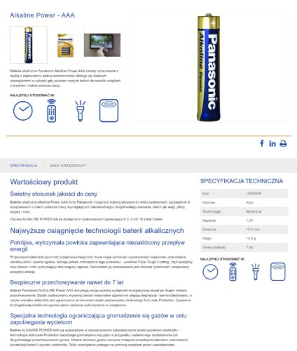 Baterie Panasonic Alkaline Power AAA - pseudo DataSheet