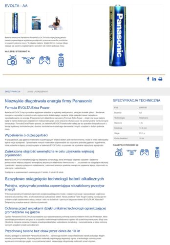 Baterie Panasonic EVOLTA AA - pseudo DataSheet