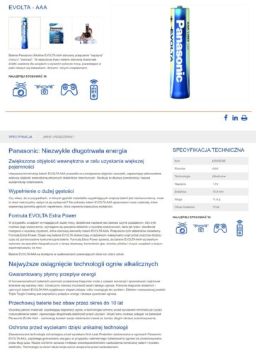 Baterie Panasonic EVOLTA AAA - pseudo DataSheet